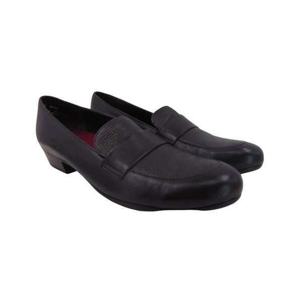 Munro Womens Black Leather Loafers 9.5 Heels Kiera Lizard Embossed Made USA - Picture 4 of 13